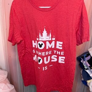 Red Graphic Disney T-Shirt with Castle and Mouse Design